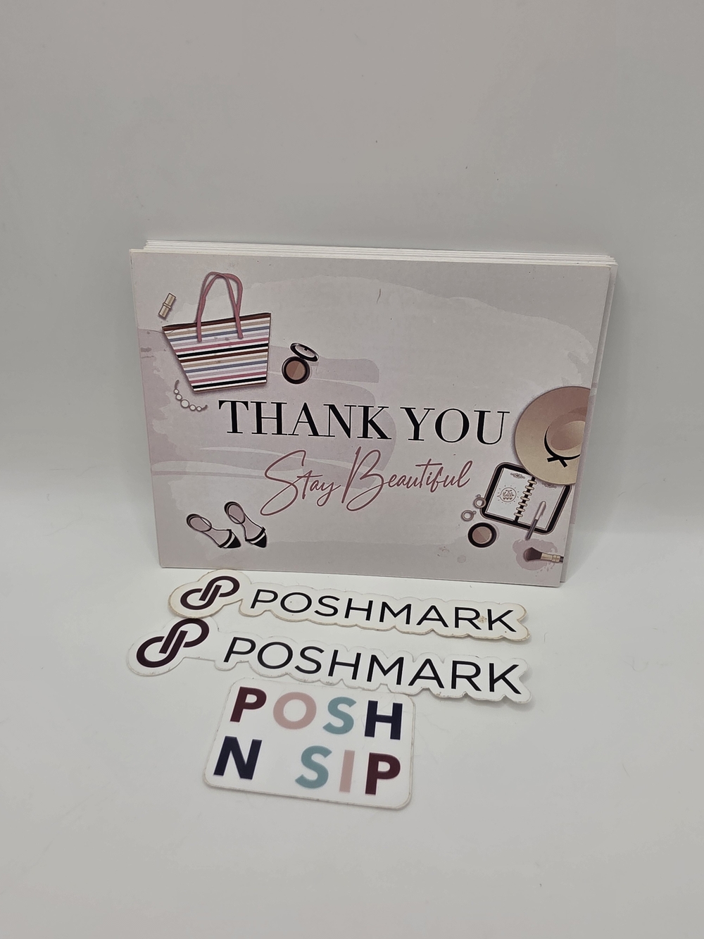 Pack Of 25 Poshmark Pink 'Thank You - Stay Beautiful' Note Cards And Stickers